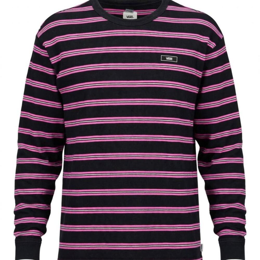 Vans Easy Box Striped Long Sleeve T Shirt Mens L Black Pink White Stripe Skate
